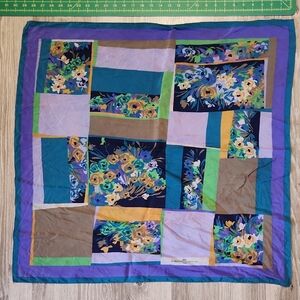 Vintage Avon Parfume Creatifs Colorblock Floral Patchwork Silk Scarf